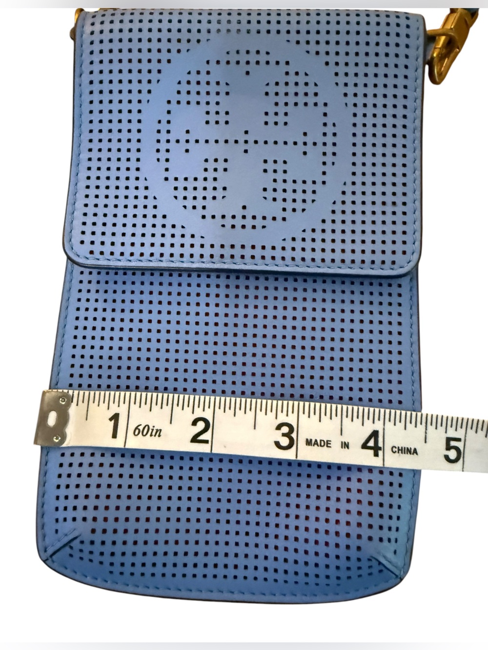 Tory Burch Logo Perforated Leather Crossbody Phone Bag w/ Dust Bag Montego  Blue - Picture 12 of 13